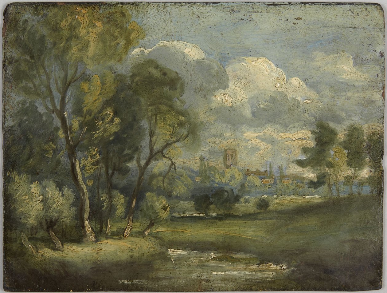 Voorzijde: Rivierweide, schets; Achterzijde: Wilgen, schets door John Constable