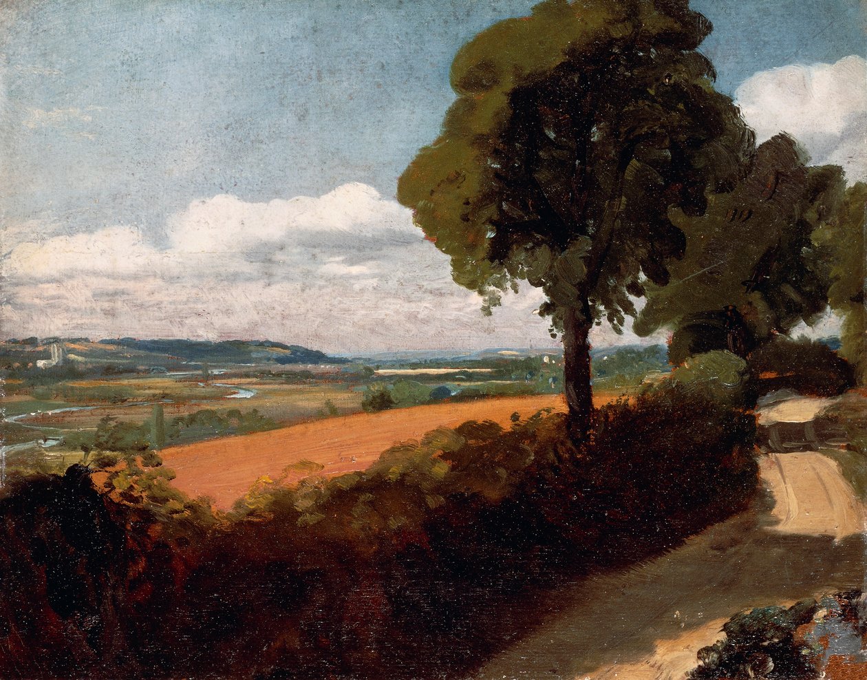 Uitzicht vanaf een weg naar East Bergholt door John Constable
