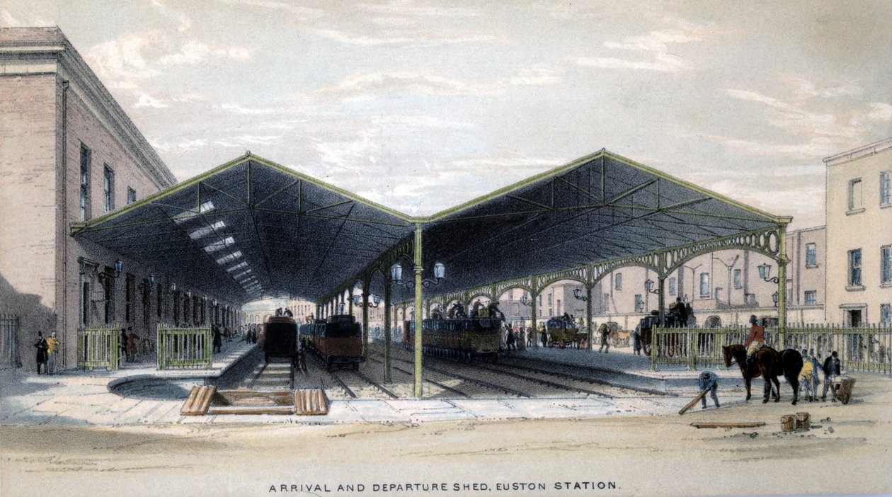 Aankomst- en vertrekhal, Londen, 1839 door John Cooke Bourne