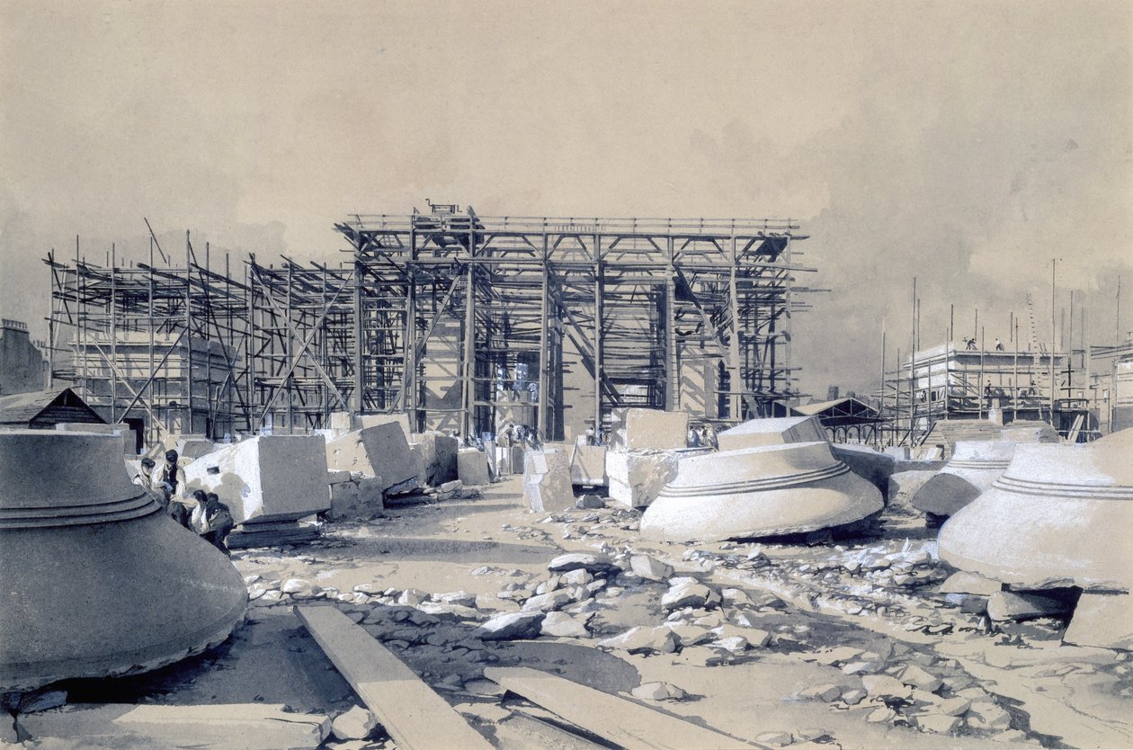 Bouw van de Euston Arch, oktober 1837 door John Cooke Bourne