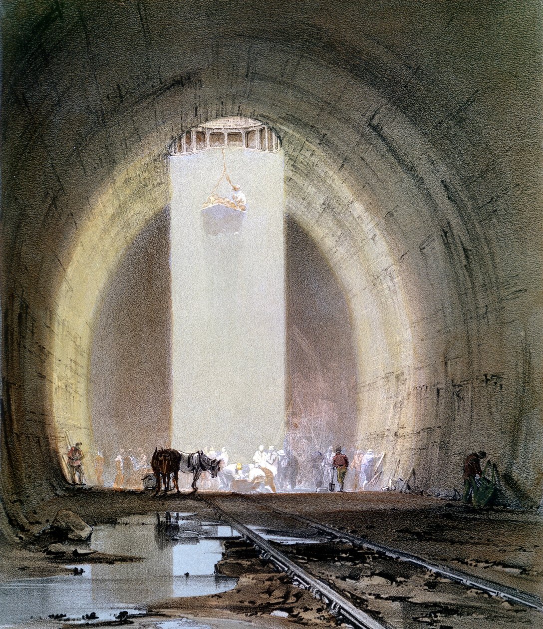 Bouw van de Kilsby-tunnel op de London & Birmingham Railway door John Cooke Bourne