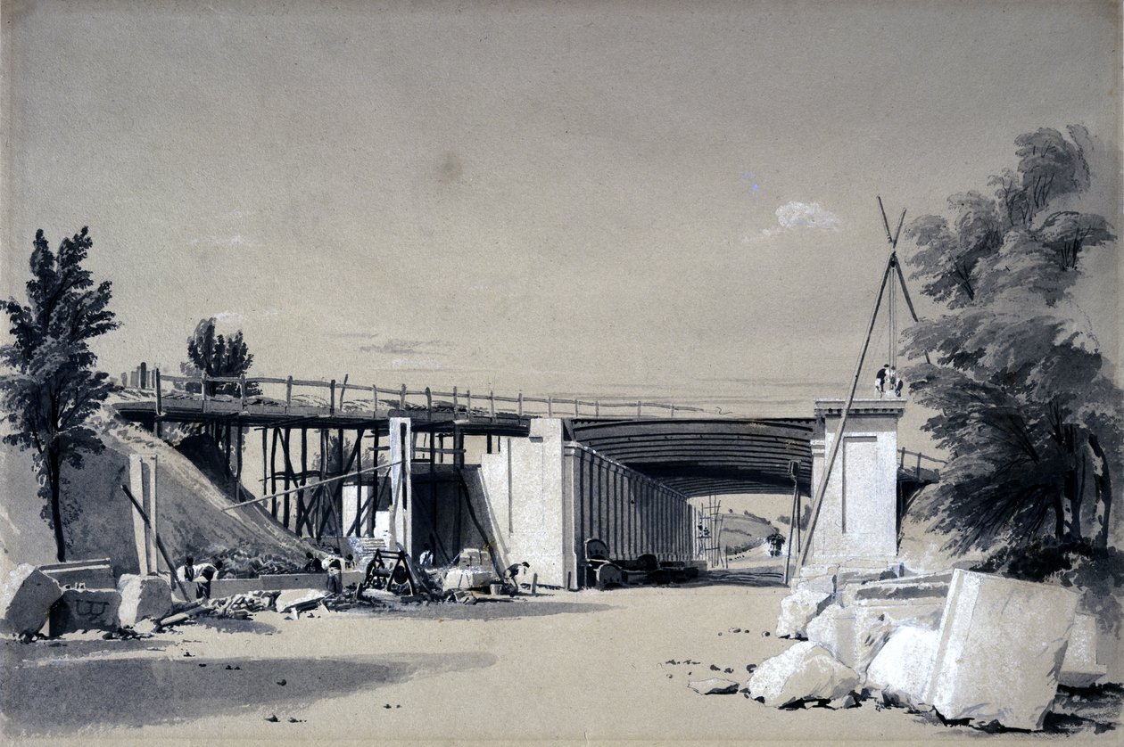 Denbigh Hall Bridge vanaf de weg, 25 juni 1837 door John Cooke Bourne