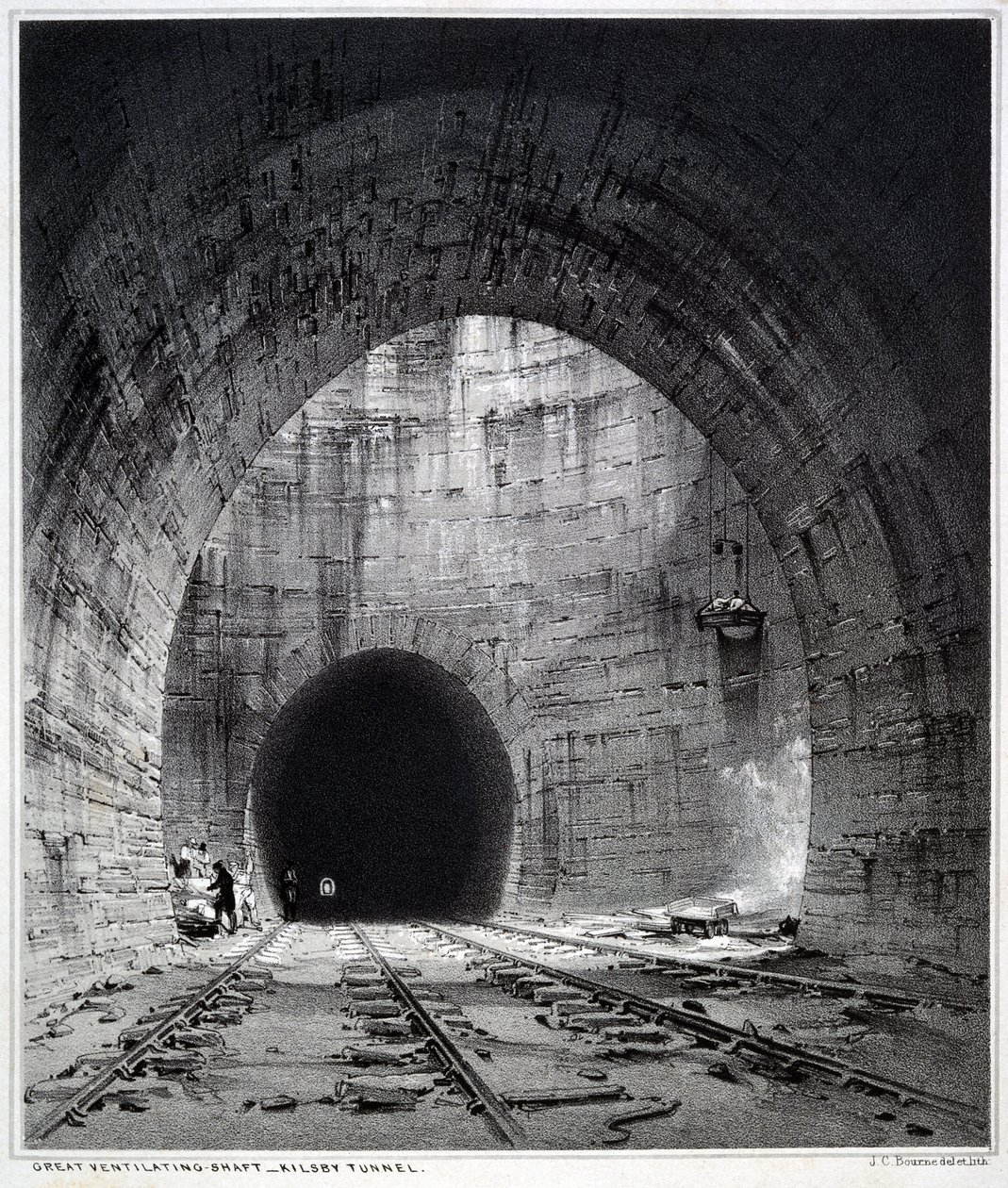 Grote ventilatieschacht, Kilsby Tunnel, Northamptonshire, 1838 door John Cooke Bourne