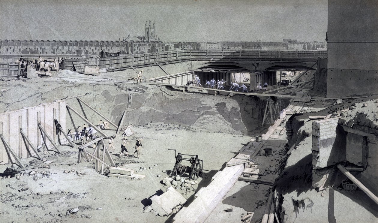 Hampstead Road Bridge, vanaf de Camden kant, 16 augustus 1836 door John Cooke Bourne