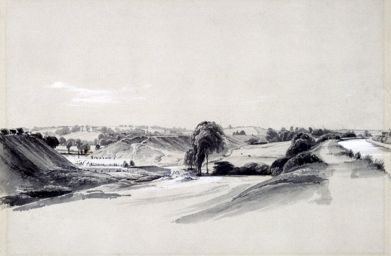 Het maken van een dijk, Bugbrooke, 10 juli 1837 door John Cooke Bourne