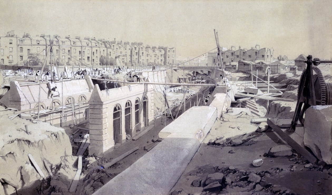 Mornington Crescent - Lijn in aanbouw, september 1836 door John Cooke Bourne
