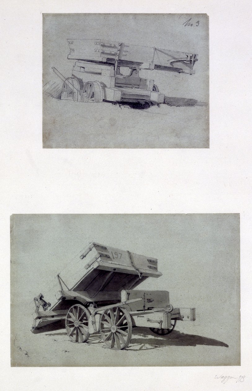 Twee voorbeelden van aannemers die wagons kantelen, 1830s door John Cooke Bourne