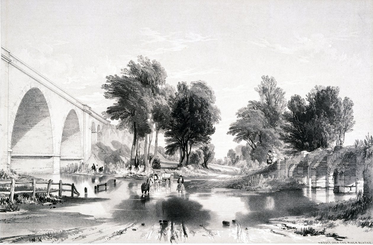 Viaduct over de River Blythe, London & Birmingham Railway, 1839 door John Cooke Bourne