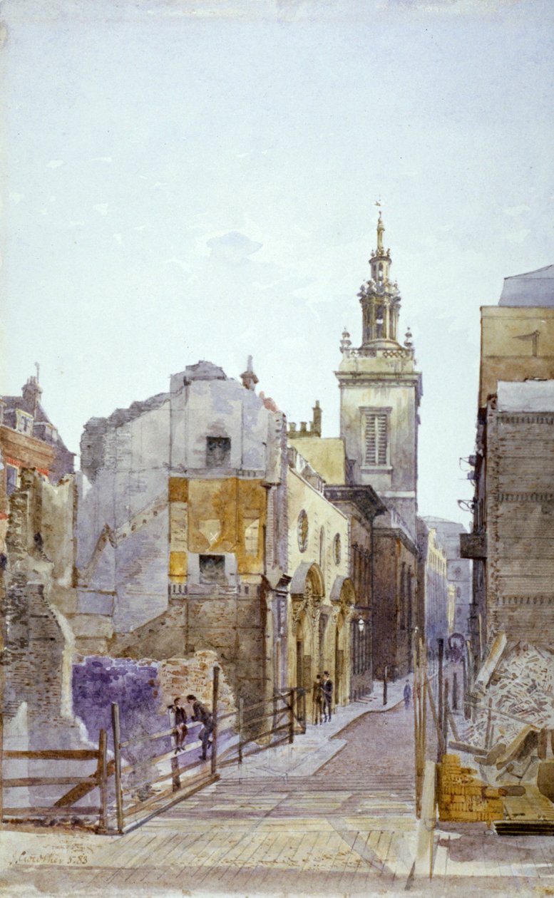 College Hill en de Kerk van St Michael Paternoster Royal, City of London, 1883 door John Crowther