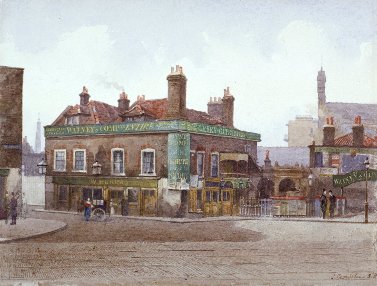 Green Gate Tavern op de kruising van City Road en Bath Street, Londen, ca. 1880 door John Crowther