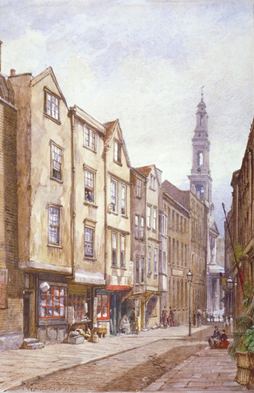 Uitzicht op Drury Court, kijkend naar St Mary le Strand, Westminster, Londen, 1882 door John Crowther