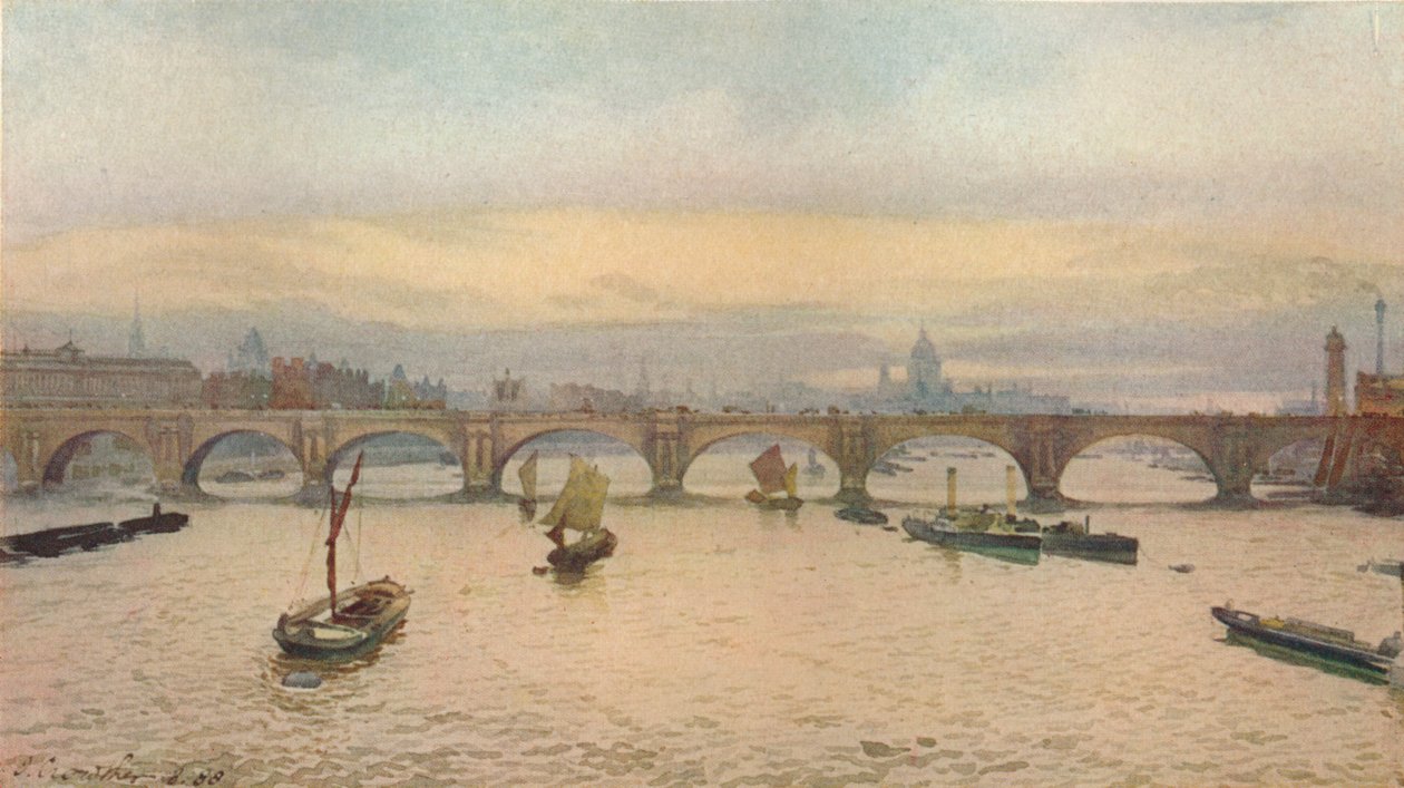 Waterloo Bridge vanaf Charing Cross Railway Bridge, 1888-1926 door John Crowther