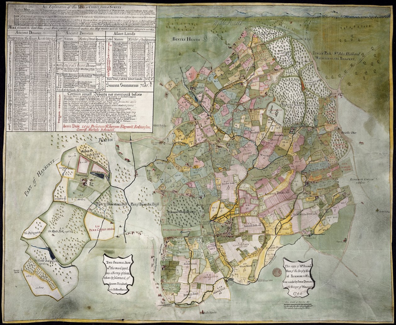 Kaart van het Bos en Landgoed van Fecknam (Feckenham) door John Doharty