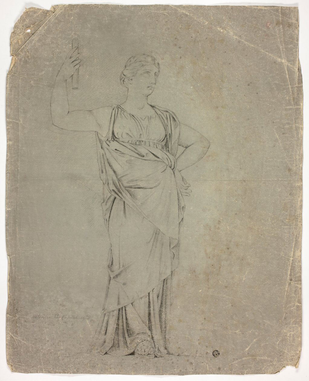 Oude standbeeld van staande vrouwelijke figuur door John Downman