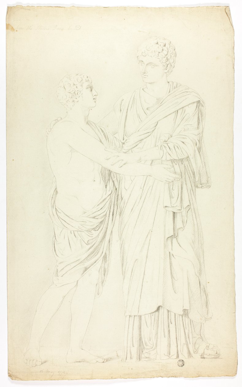 Oude sculptuur van staande vrouw en jongen door John Downman