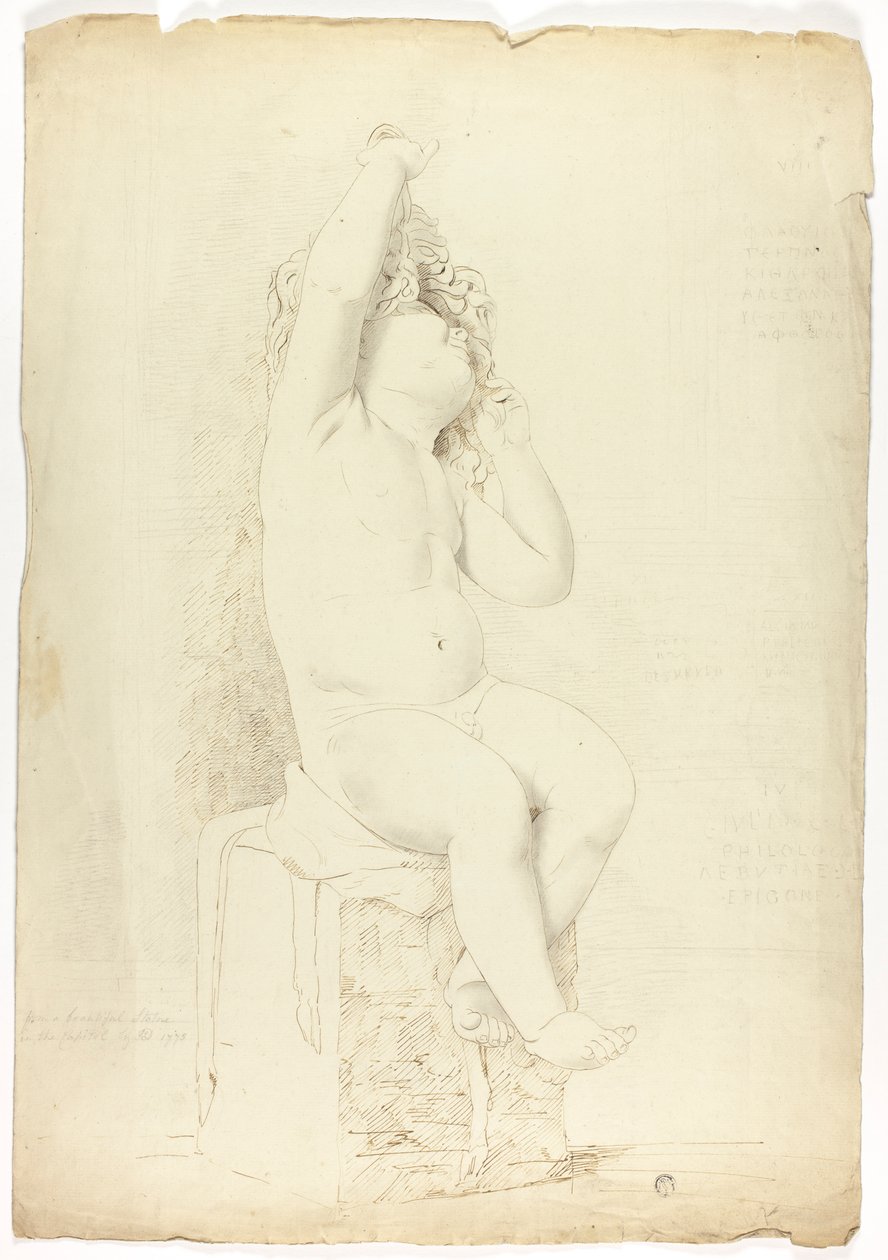 Oude Beeld van Zittende Putto die met Masker Speelt door John Downman