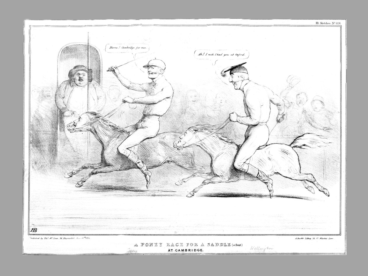 Een pony race voor een zadel een zitplaats in Cambridge, 1834 door John Doyle
