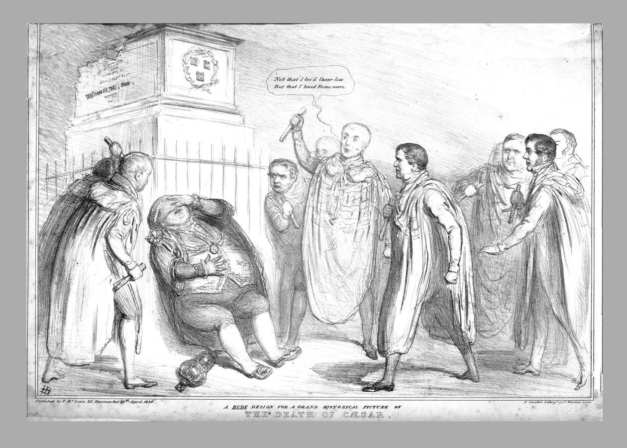 Een ruwe schets voor een groot historisch schilderij van de dood van Caesar, 1836 door John Doyle