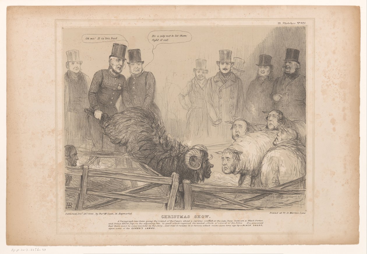 Spotprent met Lord Brougham als een zwarte ram (title on object: Christmas Show, series title: HB Sketches) door John Doyle