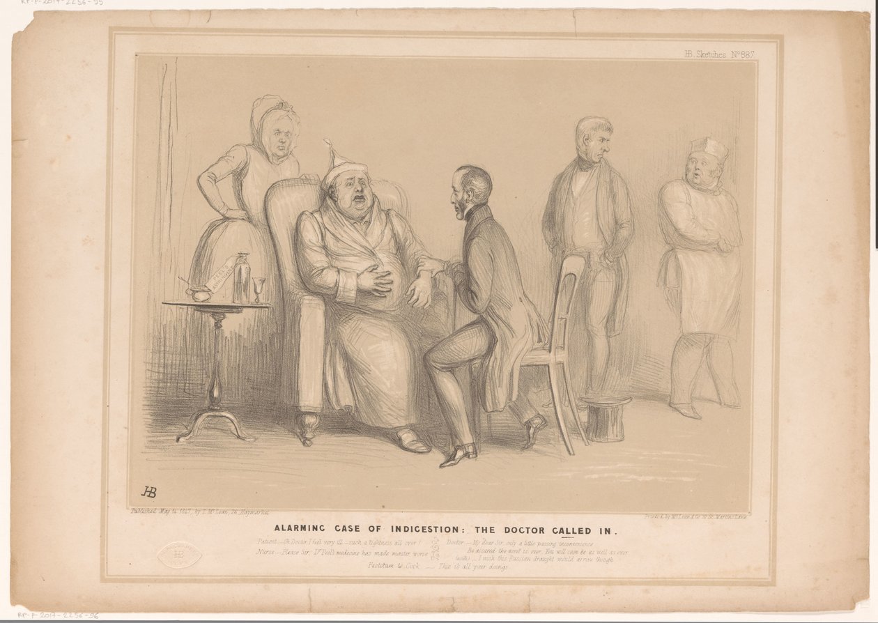 Spotprent waarin John Bull door de arts wordt bezocht door John Doyle