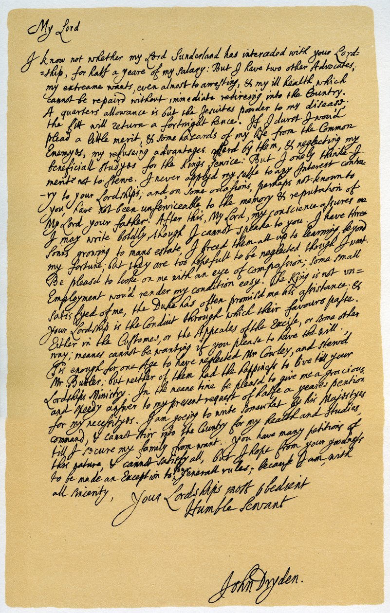 Brief van John Dryden aan Laurence Hyde, c1682-1683 door John Dryden