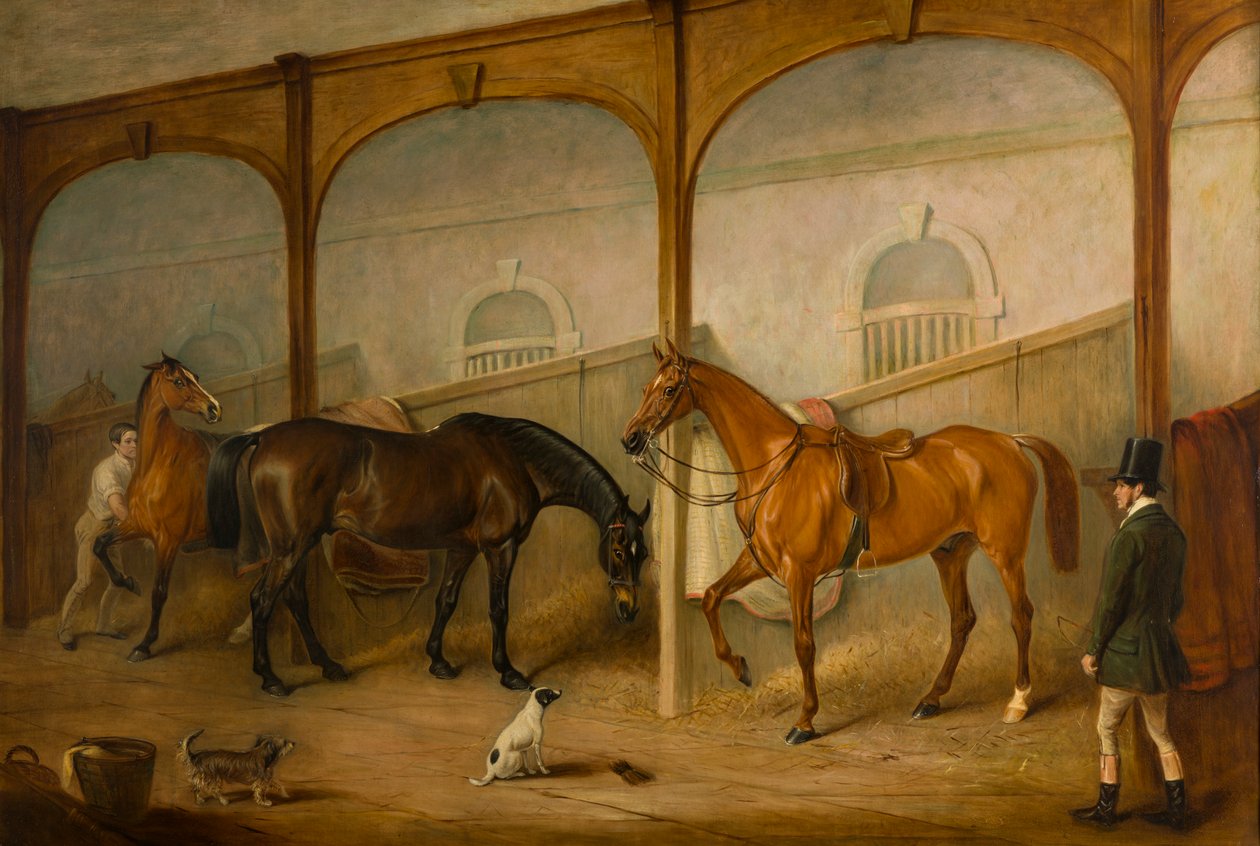 Tom van Lincoln en de ingenieur in de stallen van Newport Lodge, Melton Mowbray, Leicestershire door John E. Ferneley