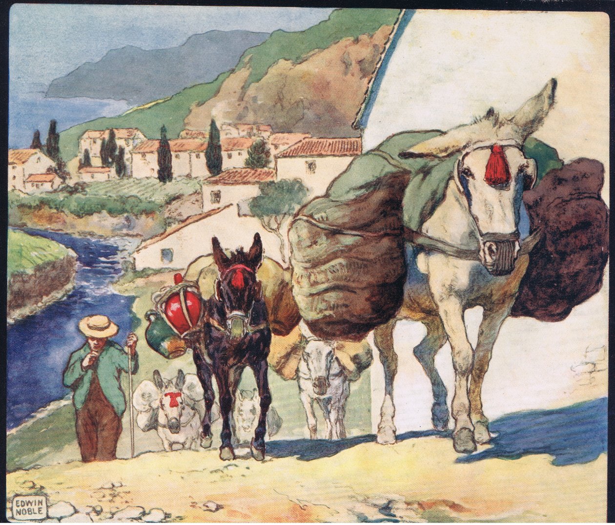 Muilezels op een Spaanse pas, illustratie uit 