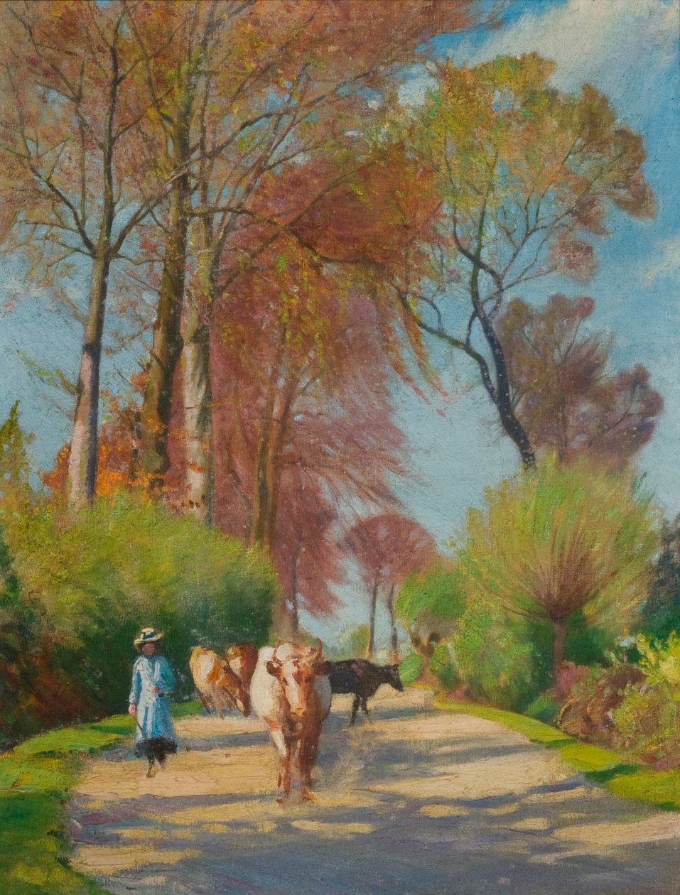 Landweg met figuur en koe door John Everett