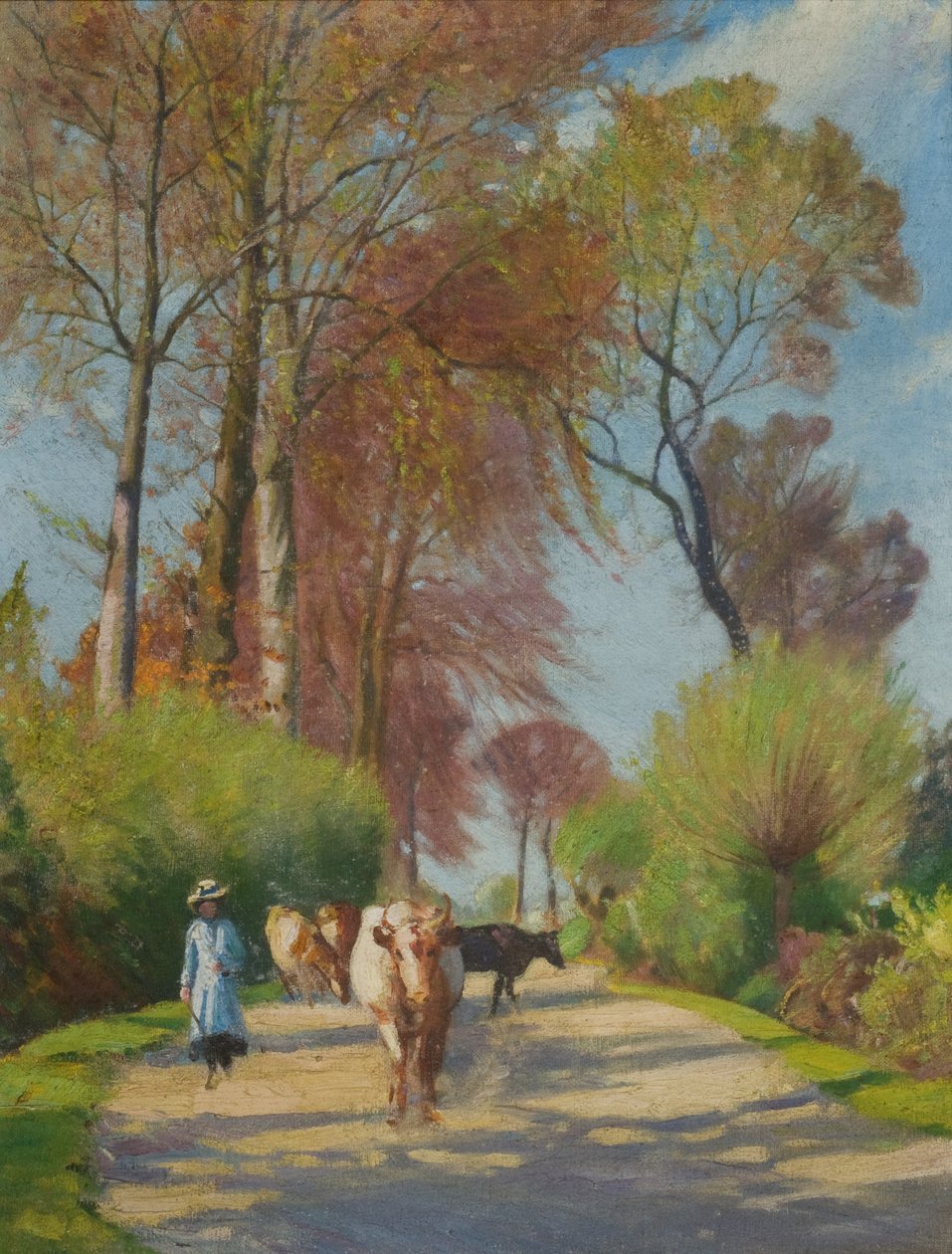 Landweg met figuur en koe door John Everett