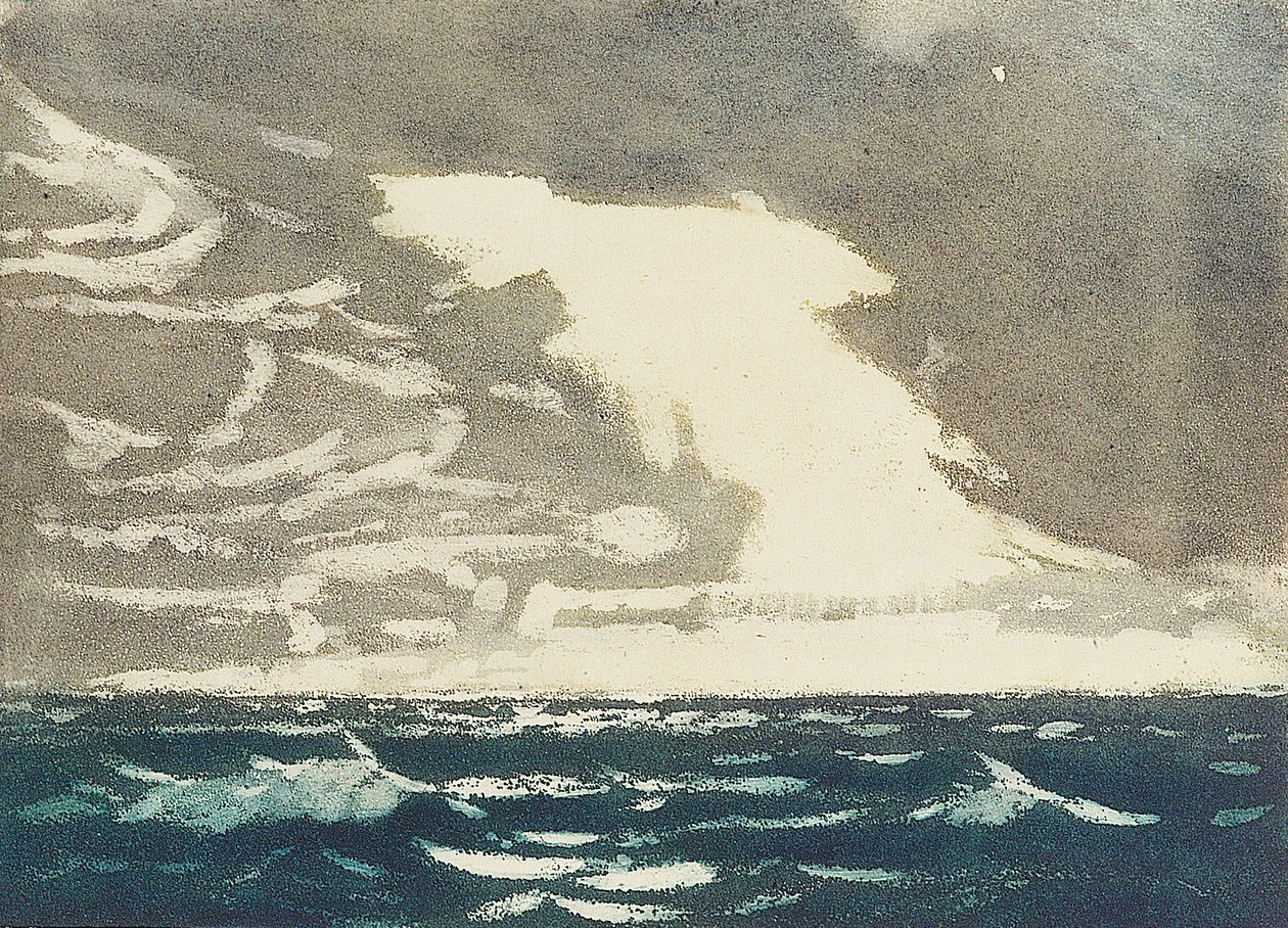 Zeegezicht - groene zee en stormachtige blauw-grijze lucht 2, 20e eeuw door John Everett