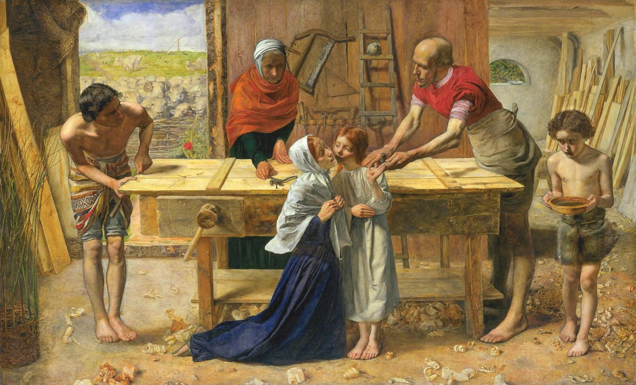 Christus in het huis van zijn ouders of De timmermanswinkel door John Everett Millais