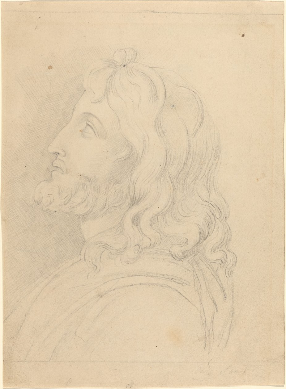Buste van een bebaarde man die omhoog kijkt door John Flaxman
