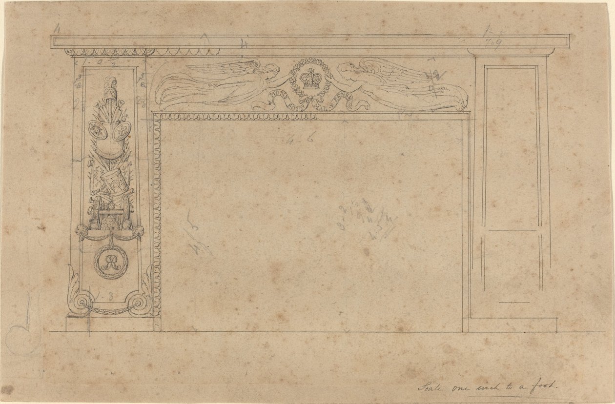 Ontwerp voor de schoorsteenmantel in de troonzaal, Buckingham Palace door John Flaxman
