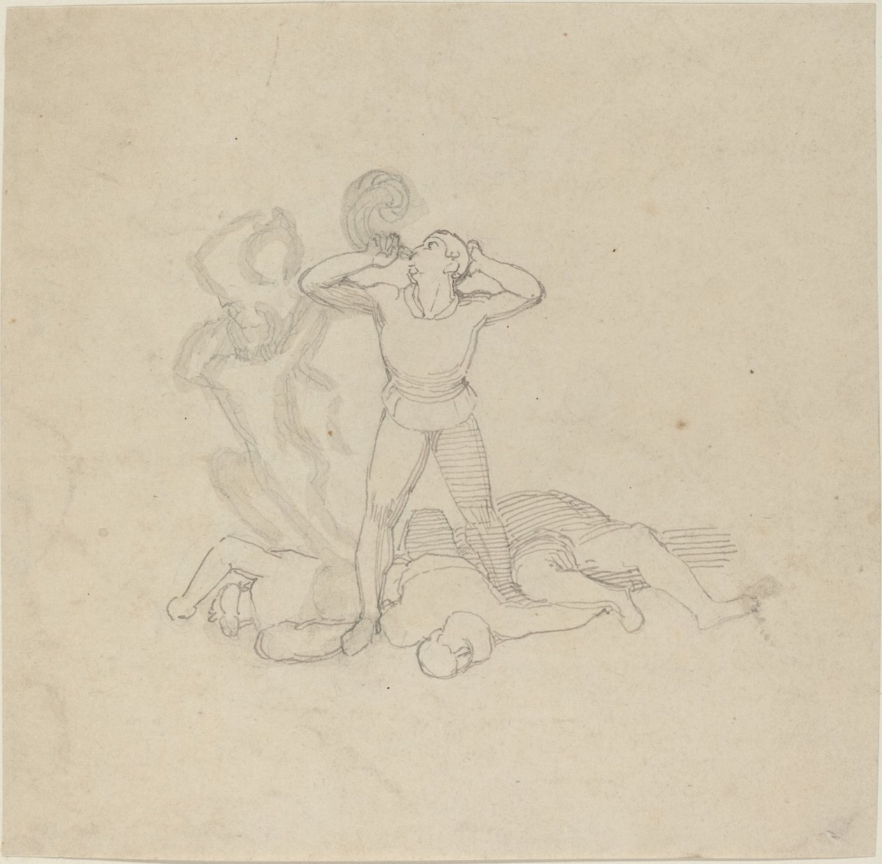 Figuur Staand over Lijken, Blaast een Hoorn door John Flaxman