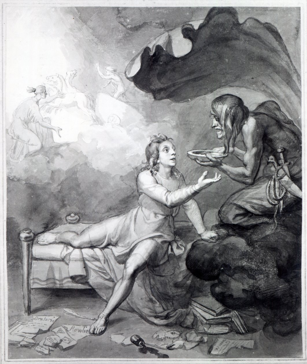 Thomas Chatterton ontvangt een kom gif van Wanhoop door John Flaxman