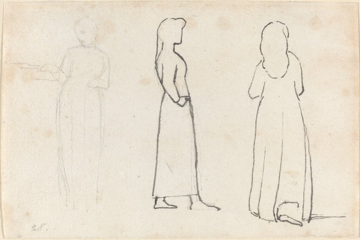 Drie Schetsen van een Staande Vrouw door John Flaxman