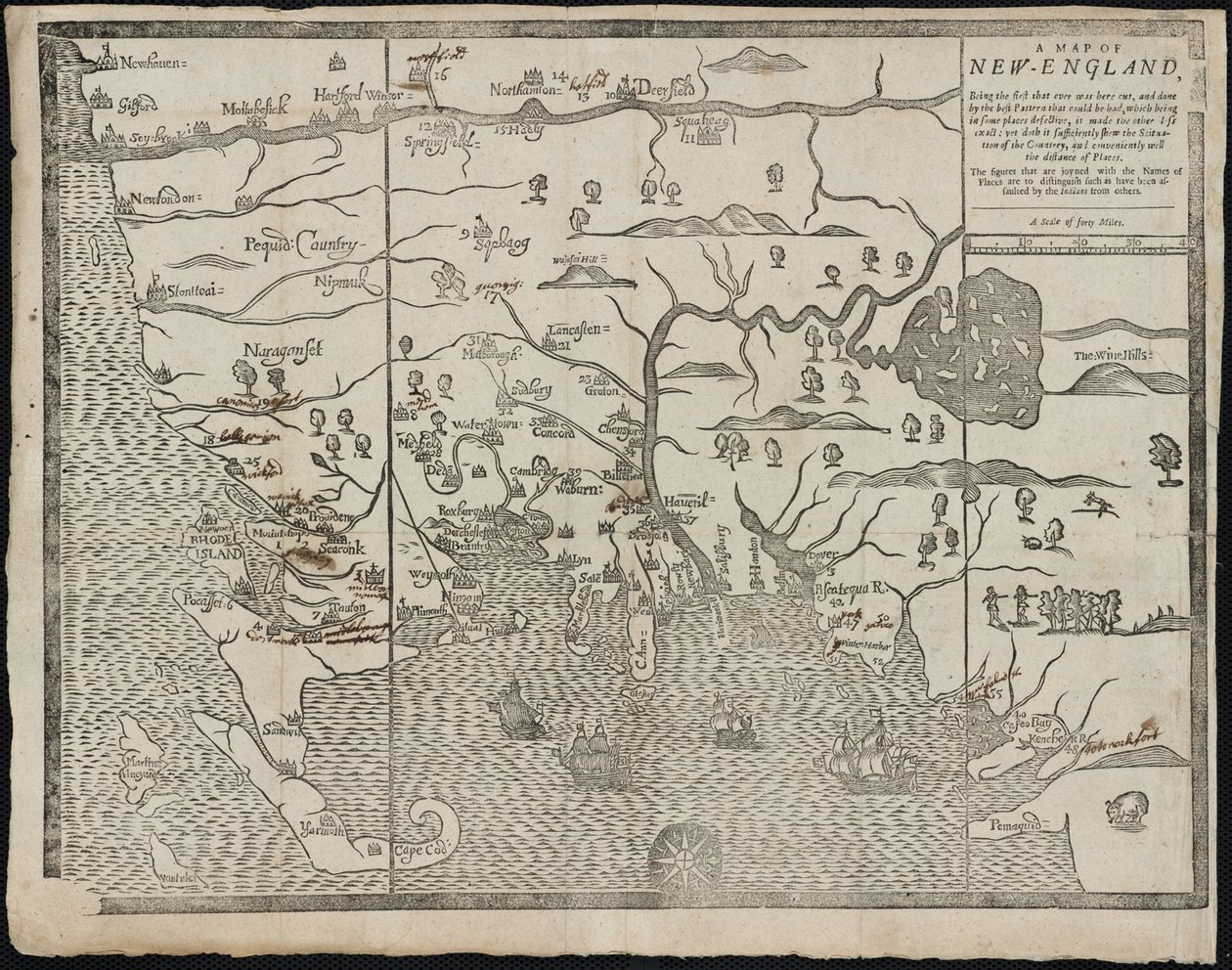 De kaart van New England Uit: William Hubbards The Present State of New-England, 1677 door John Foster