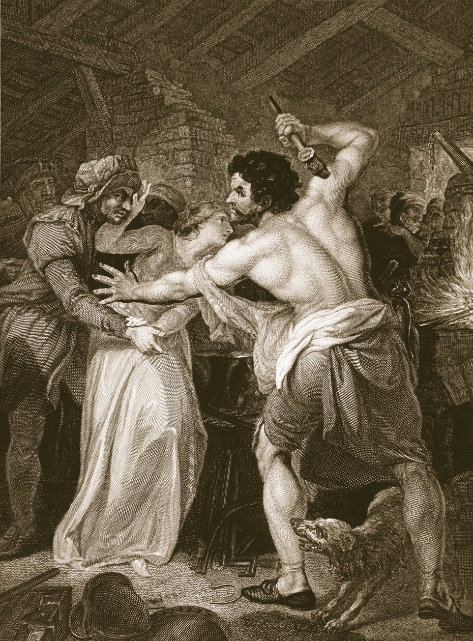 De belastinginner vermoord door Wat Tyler, gegraveerd door J. Hall, illustratie uit 