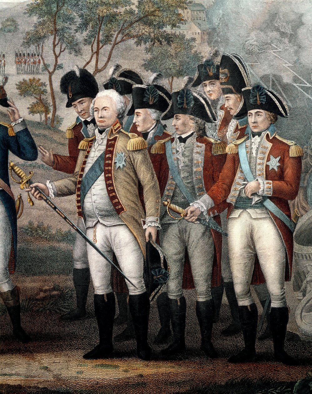 Britse officieren Tarleton, Cornwallis, Abercrombie, O