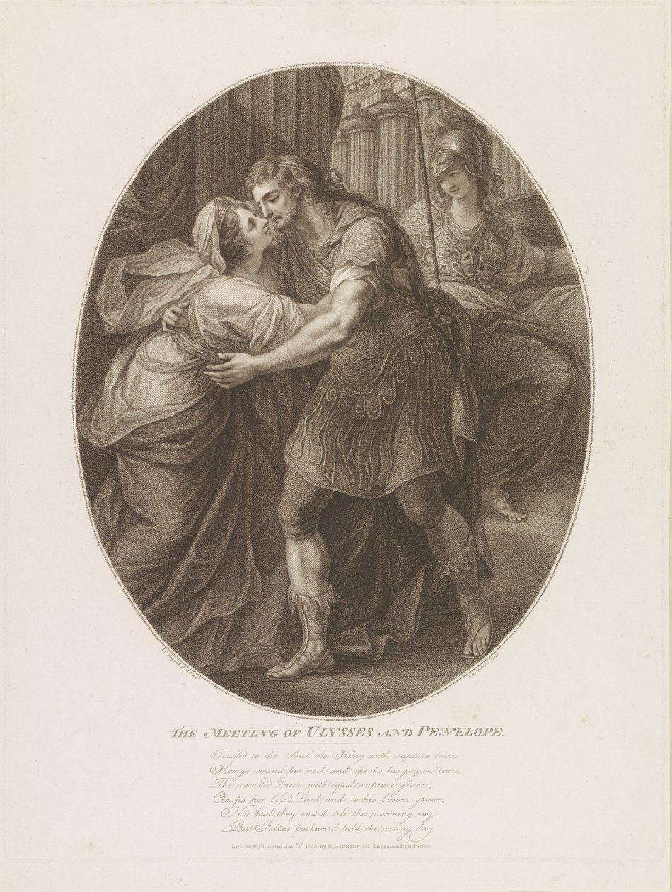 De ontmoeting van Odysseus en Penelope, gegraveerd door Francesco Bartolozzi door John Francis Rigaud