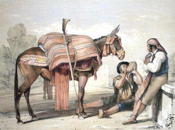 Rondtrekkende boeren met een muilezel, Andalusië door John Frederick (after) Lewis
