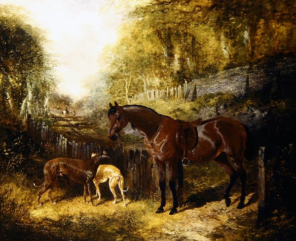 Pony en windhonden in een landschap door John Frederick Herring Jnr