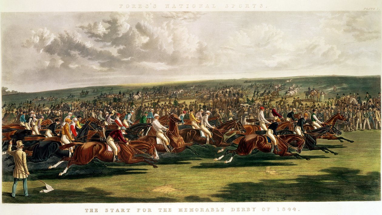 De Start van de Gedenkwaardige Derby van 1844, gegraveerd door Charles Hunt door John Frederick Herring Senior