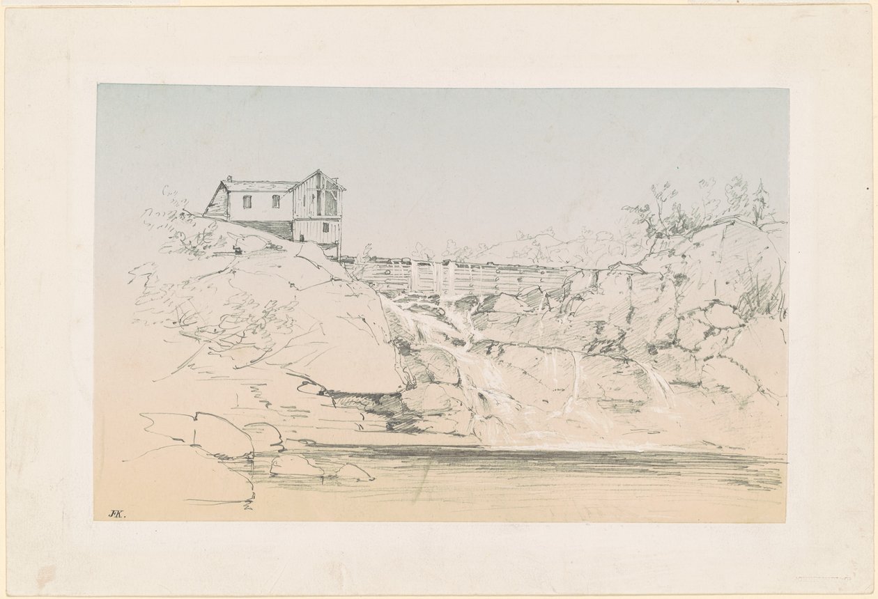 Gebouw bij een dam door John Frederick Kensett