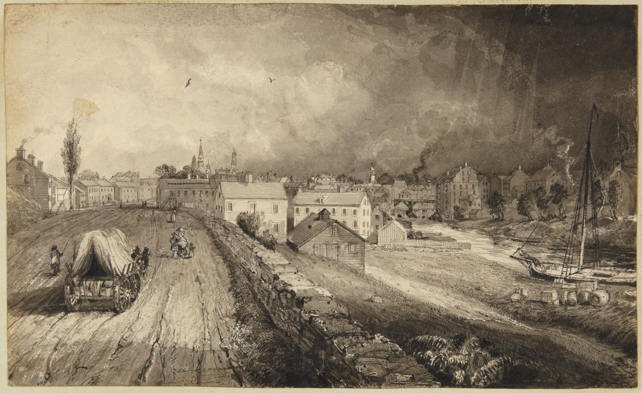 Molenstad in Connecticut door John Frederick Kensett