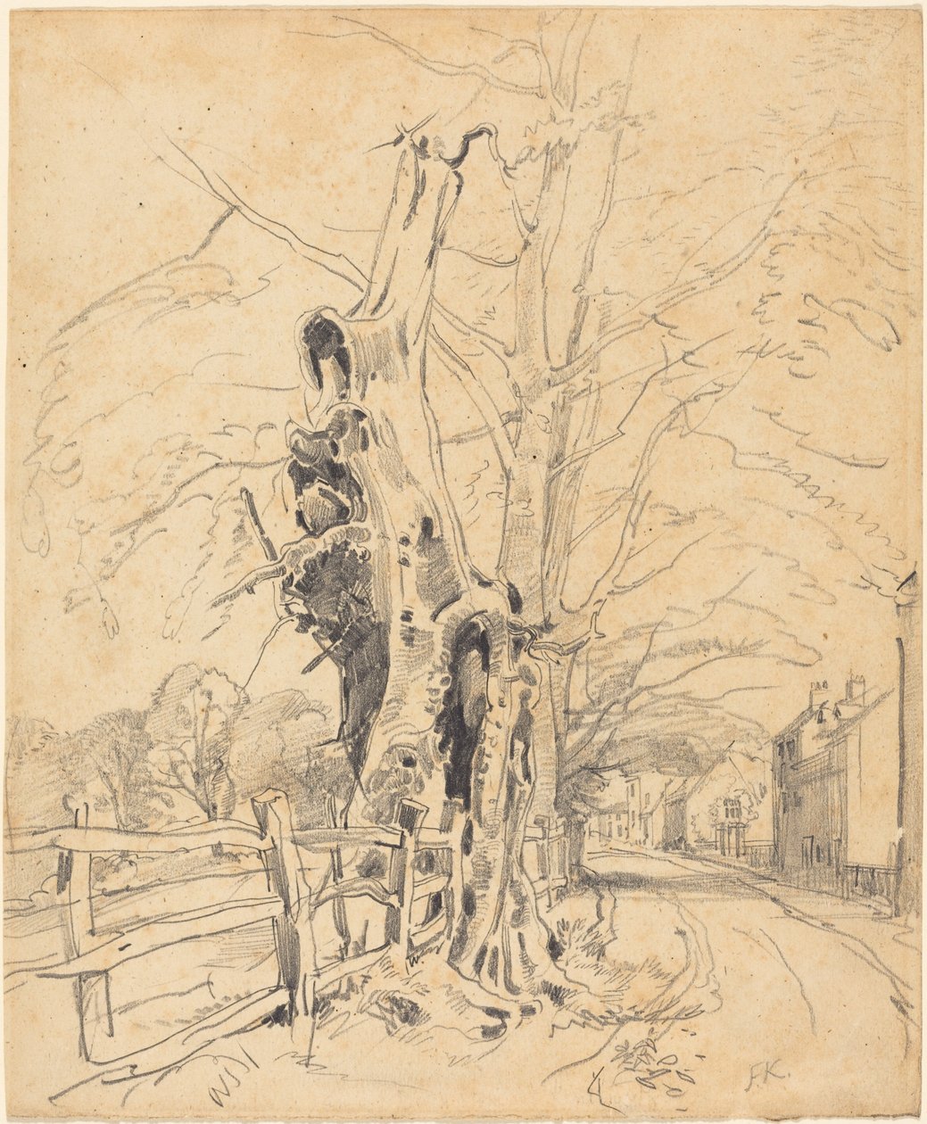 Bomen bij een houten hek door John Frederick Kensett