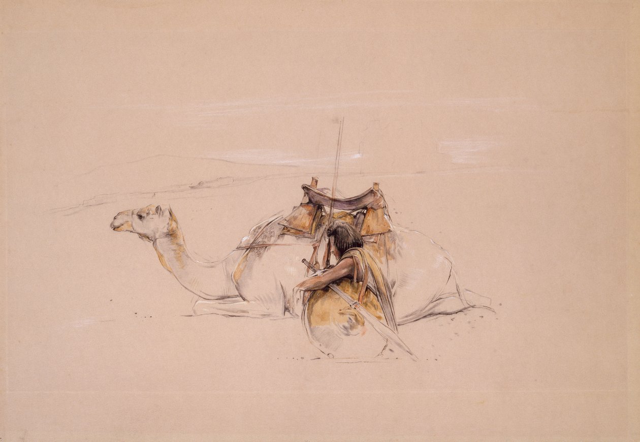 Een Bisharin Arabier bij zijn kameel door John Frederick Lewis
