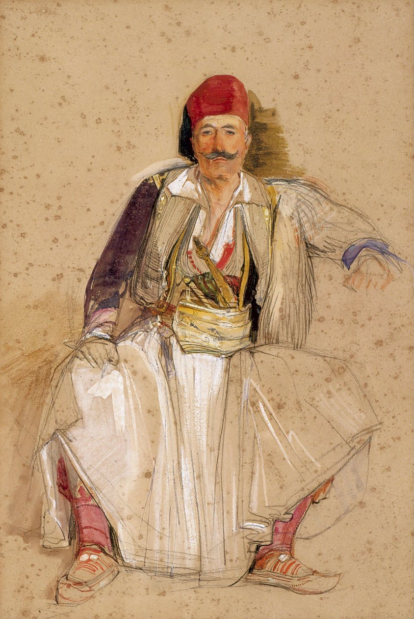 Een zittende krijger uit Corfu door John Frederick Lewis