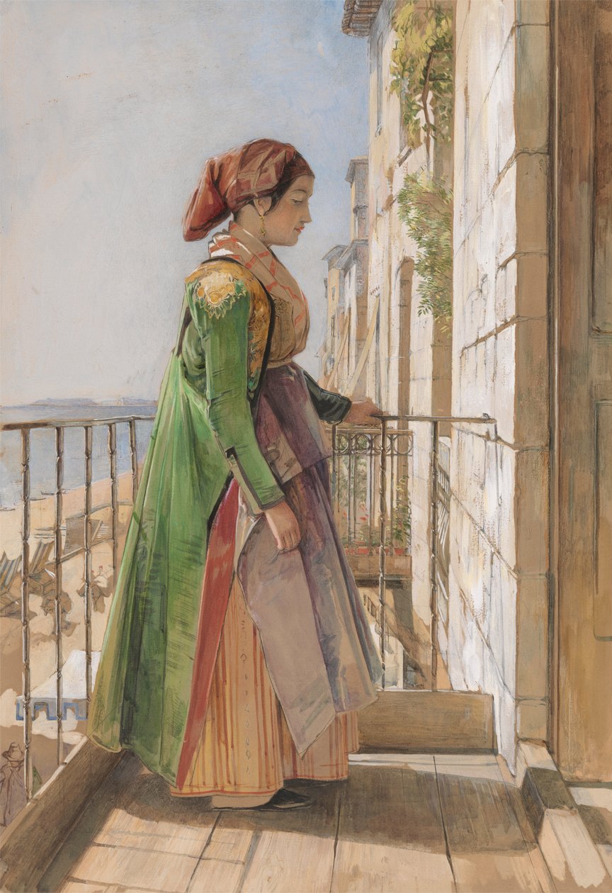 Een Grieks meisje op een balkon door John Frederick Lewis