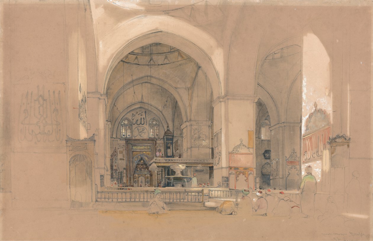 Interieur van de Grote Moskee, (Ulucami) Bursa, Turkije door John Frederick Lewis